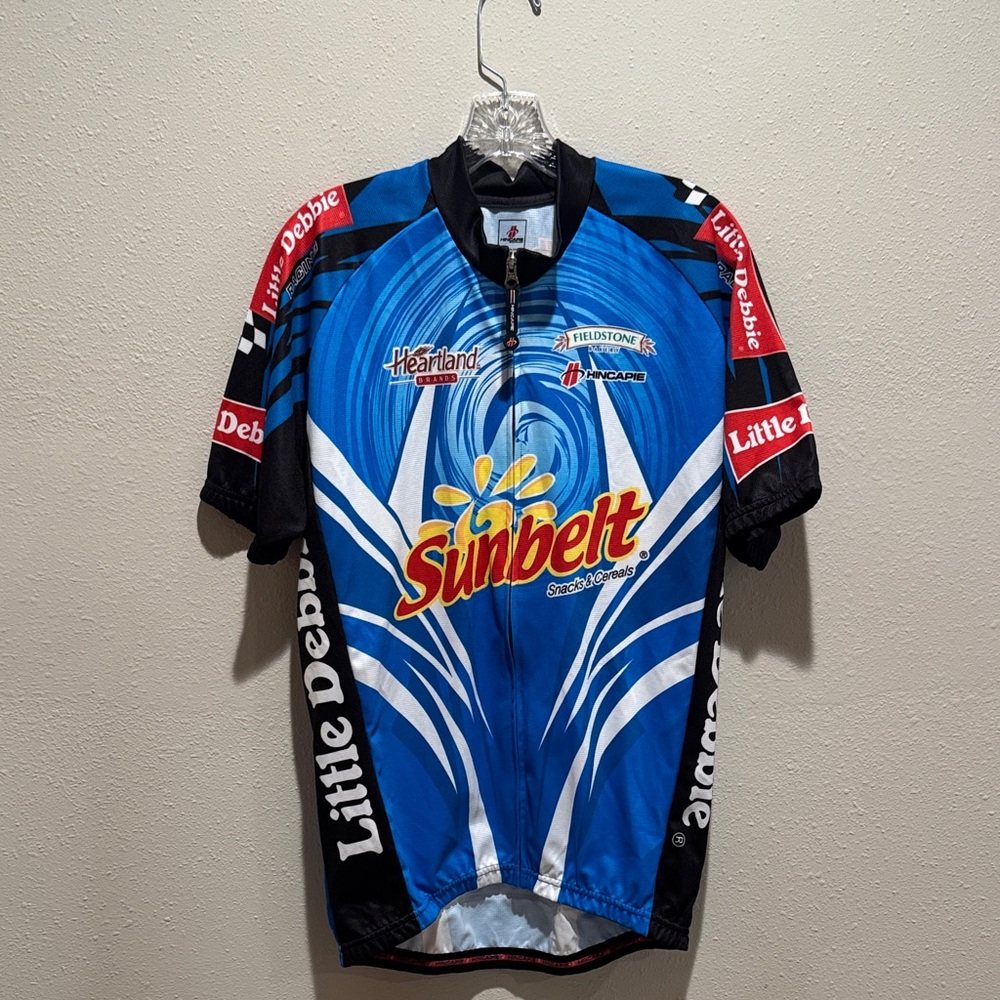 Sunbelt Blue Cycling Jersey with Red Logo and White Interior